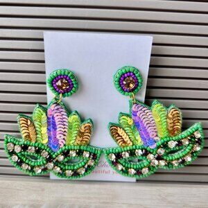 Handmade Beaded Earrings, Carnival, New Orleans,Nola Louisiana,Mask Earrings